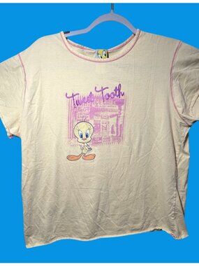 Tweety Bird Yellow Graphic T-Shirt Large Warner Bros 100% Cotton